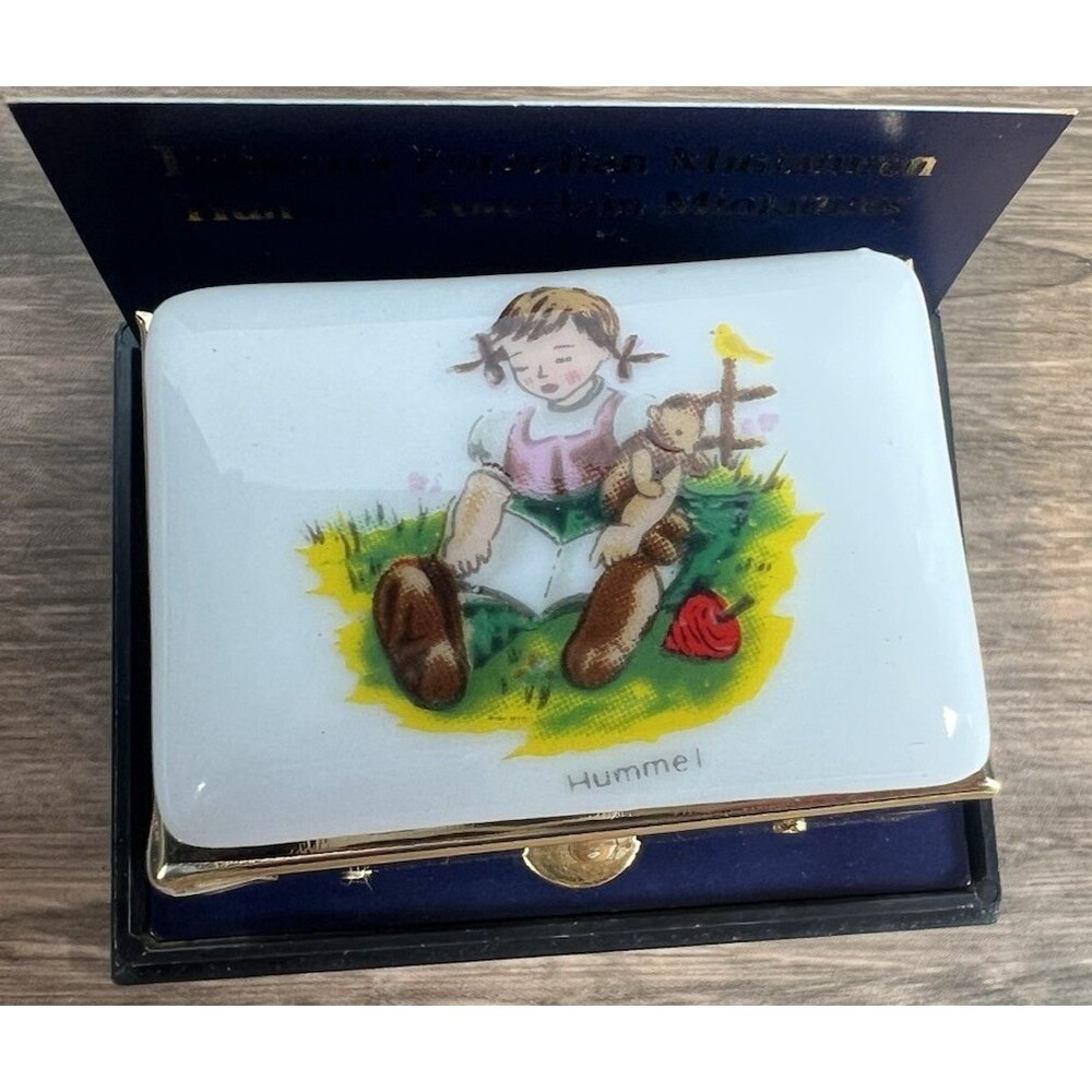 Vintage 1984 Hummel Trinket Pillbox with Glazed Porcelain Top 1”X1.5X1 by Goebel